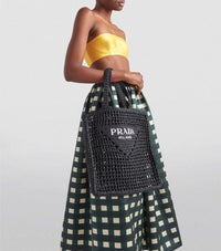 Thumbnail for Prada Raffia Tote Bag - Black - One Size