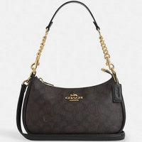 Thumbnail for Coach Teri Shoulder Bag in Gold/Walnut/Black Signature Canvas