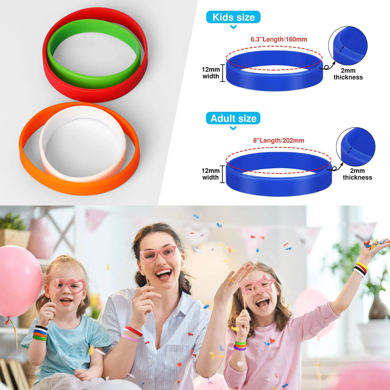 100PCS Blank Silicone Wristbands Elastic Universal Bracelets Rubber Wholesale Bracelet bands bulk