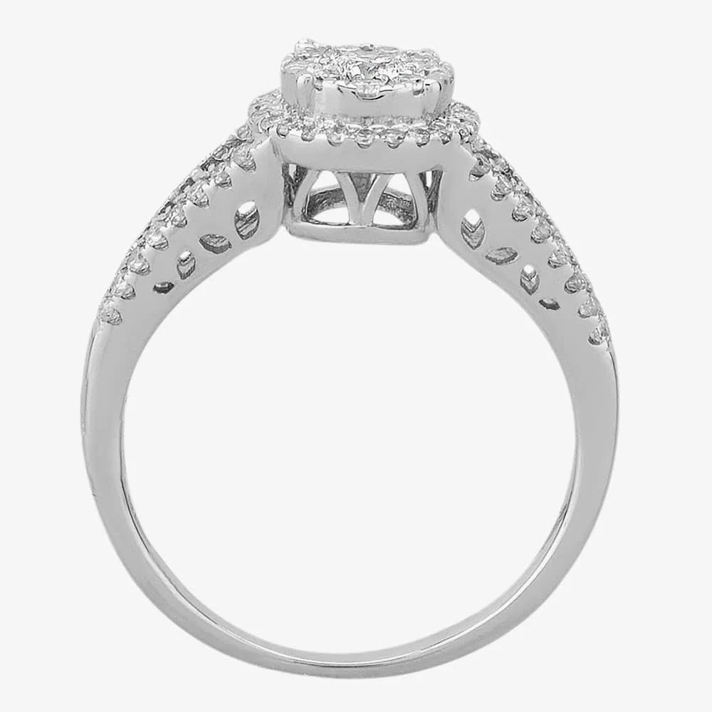 9ct White Gold Diamond Halo Cluster Ring