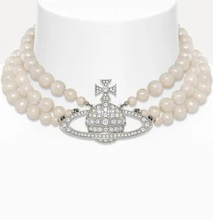 Vivienne Westwood Three Row Pearl Bas Relief Choker