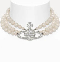 Thumbnail for Vivienne Westwood Three Row Pearl Bas Relief Choker