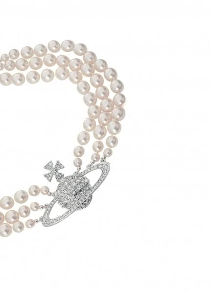 Vivienne Westwood Three Row Pearl Bas Relief Choker