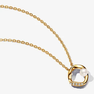 ladies Pandora Organically Shaped Pavé Circle & Treated Freshwater Cultured Pearl Collier Necklace